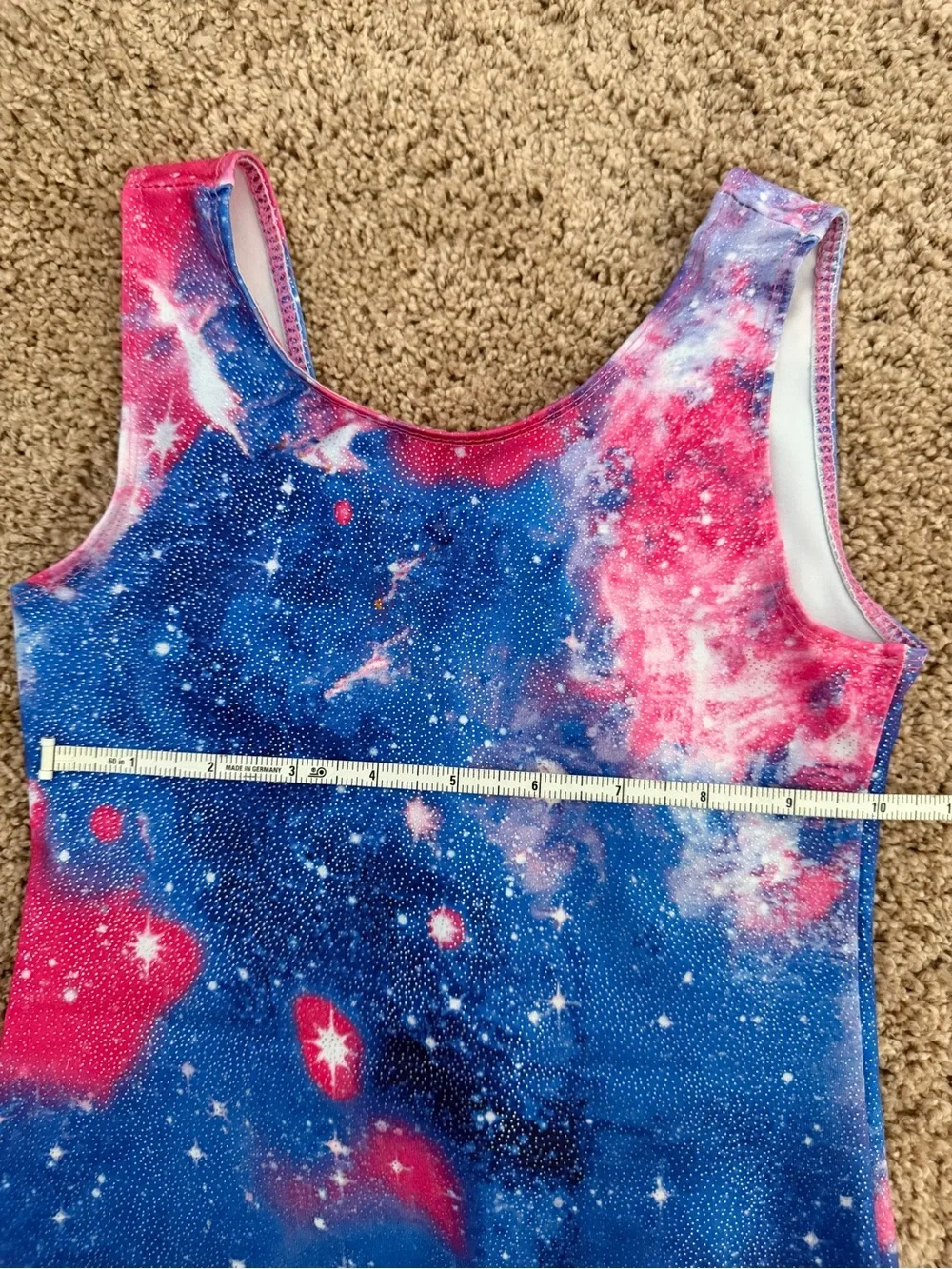 Girls Gymnastics Leotard Unitard Size 4 Galaxy Space Print Bikotard Sparkly Blue